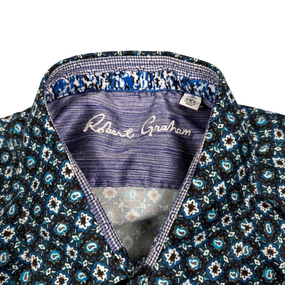 Robert Graham Button Up Shirt Mens 2XL Blue Paisley Medallion Classic Fit LS - Picture 4 of 8